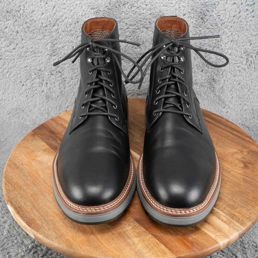 Johnston & Murphy Upton Lug Plain Toe Mens 11.5M Black Oiled Grain Leather Boots